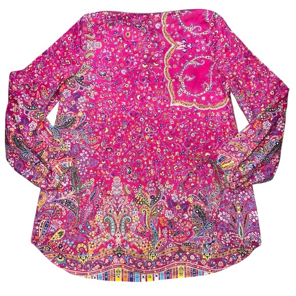 EUC Etro Italian Made Micro-Floral Cotton Peasant Blouse Pink Floral Size 42 - Picture 6 of 11